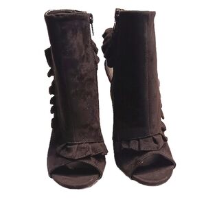 Ankle Wrap Whimsygoth Black Stelletto Bootie Chic W 8 Faux Suede Peep Toe Ruffle